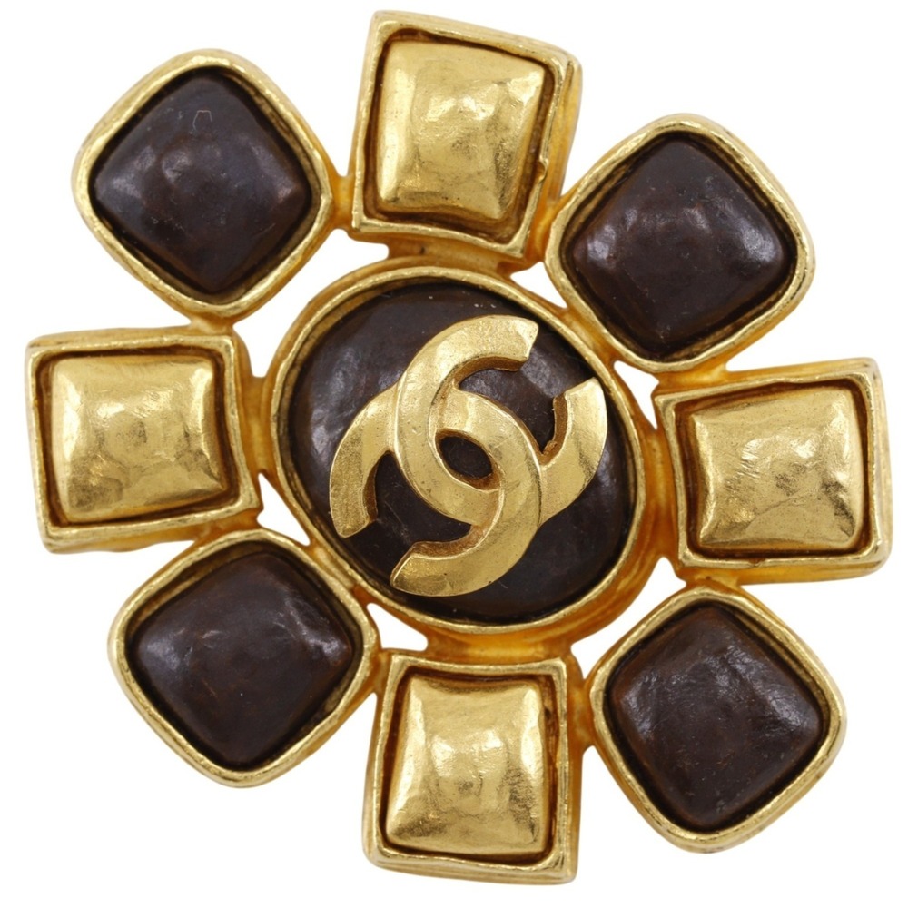 CHANEL Gold Logo Brooch